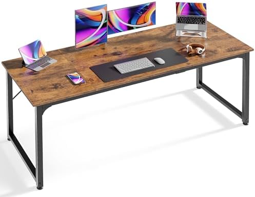 Huuger Computer Desk, 63 Inch Office Desk, Gaming Desk with Storage, Writing Desk Work Desk for Home Office, Study, Modern Simple Desk, Large Legroom, Metal Frame, Rustic Brown by Huuger