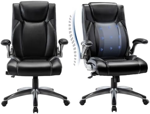 COLAMY Office Desk Chair, Ergonomic Computer Chair with Padded Flip-Up Arms and Thick Cushion, Leather office chair with High Back Adjustable Height and Tilt for Working for Working, Study, Gaming,2PC by COLAMYHOME