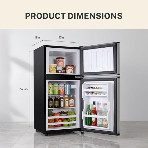 3.2 Cu.Ft Mini Fridge with Freezer, 2 Door Small Refrigerator with Adjustable Thermostat Energy-efficient Low Noise, Compact Fridge for Bedroom, Office, Dorm, Pewter - Image 2