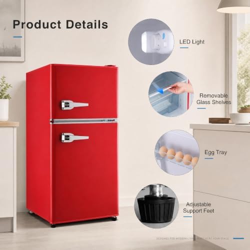 3.5 Cu. Ft. Retro Mini Fridge with Freezer, Compact Dual Door Refrigerator - Image 5