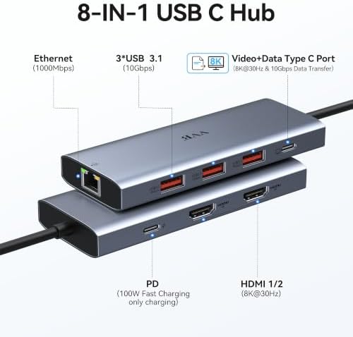 USB C Docking Station Dual Monitor HDMI Laptop Docking Station 3 Monitors - Image 2