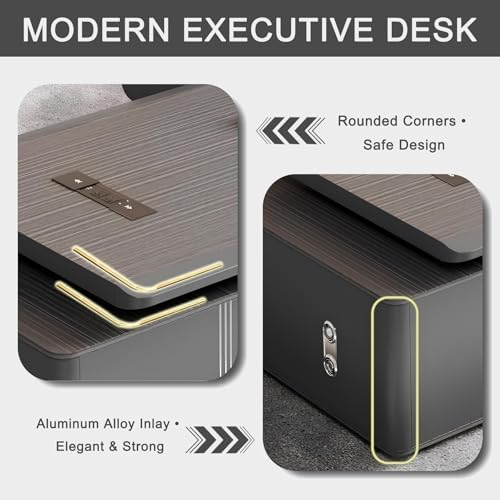 Executive Office Desk with Storage Cabinet,Modern l Shaped Executive Desk,50MM Thick Desktop for CEO Office, Reception & Commercial Workspace - Image 4