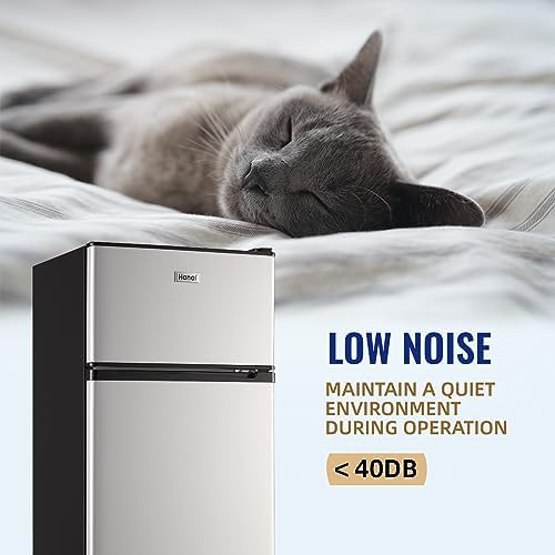WANAI Refrigerator 3.5 Cu.Ft Refrigerator with Freezer, Retro Fridge with Dual Door,7 Adjustable Thermostat, Adjustable Shelves For Dorm, Office Bedroom, Silver - Image 5