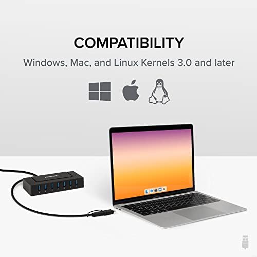 Plugable 7-in-1 USB Powered Hub for Laptops with USB-C or USB 3.0 - Power Station for Multiple Devices and Data Transfer with a 60W Power Adapter, Driverless - Image 6