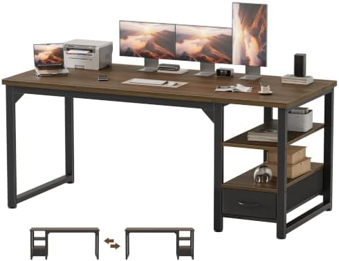 Mericonia 63 in Computer Desk with Drawer, 1" Thick Reversible Office Desk by MERICONIA