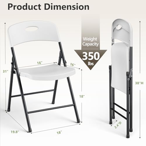 Folding Chairs 12 Pack, Outdoor Folding Chairs for Outside Indoor, Portable 350 lbs Capacity Heavy Duty Plastic Metal Foldable Chairs Commercial Seating for Picnic, Party, Patio, White - Image 3