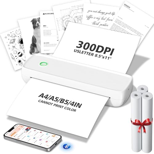 MinZhi Portable Thermal Printer,Wireless Supports 8.5" X 11"US Letter&Legal,A4&A5 Paper,Bluetooth Inkless Travel Compatible with Android iOS & Laptop for Office Travel Home by MinZhi