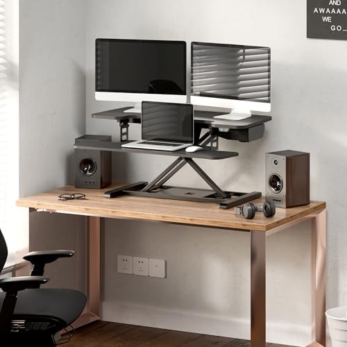 FLEXISPOT 35 inch Electric Standing Desk Converter, Motorized Stand up Desk Riser, Monitor and Laptop Workstation with Wide Keyboard Tray, Black - Image 2