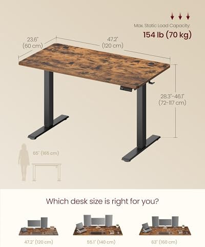 VASAGLE Electric Standing Desk, Height Adjustable, 47.2 x 23.6 Inches - Image 3