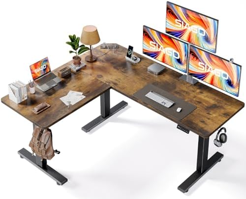 SIAGO L-Shaped Standing Desk - 63 x 55 Inch Adjustable Corner Standing Desk with Charging Station - L Shape Sit Stand Table with Memory Controller, Splice Board for Home Office by SIAGO