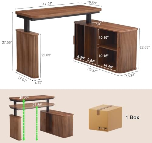 47" L Shaped Electric Wood Standing Desk with Storage - Image 2