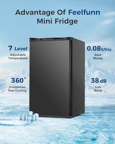 Feelfunn 3.2 Cu.Ft Mini Fridge with Freezer, Small Refrigerator, Black - Image 6