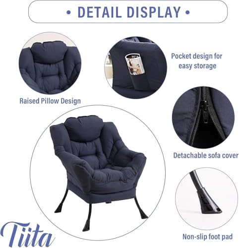 Tiita Lazy Chair with Ottoman, Comfy Reading Accent Chair, Navy - Image 3