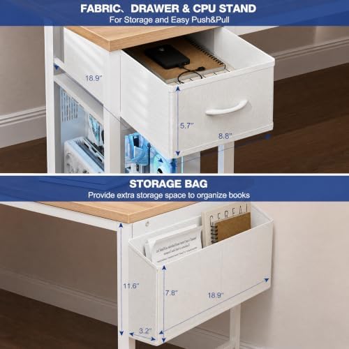 Grandder Computer Desk 40 Inch with Power Outlet and LED Light Oak - Image 7