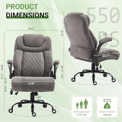 Office Chair, Big and Tall Executive Chair with Air-Lumbar Support, Breathable Desk Computer Chair with Adjustable Flip-up Armrests, Wide Cushion Seat Swivel Home Office Chair - Image 3