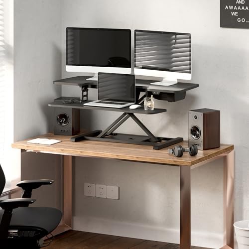 FLEXISPOT 40" Electric Standing Desk Converter, Height Adjustable Riser, Sit to Stand Monitor and Laptop Workstation with Wide Keyboard Tray, Black - Image 2