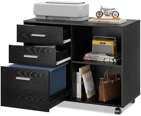 DEVAISE Wood File Cabinet, 3 Drawer Lateral Filing Cabinet Black by DEVAISE