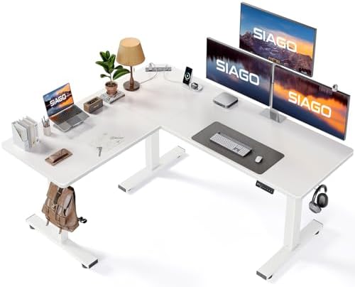 SIAGO 63x55 Inch L-Shaped Standing Desk with Charging Station Corner Desk by SIAGO