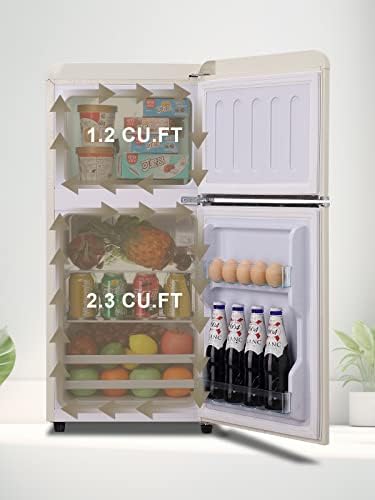 KRIB BLING Fridge With Freezer, Refrigerator With 2 Doors,7- Level Adjustable Thermostat, Removable Glass Shelves For Bedroom, Office, Kitchen, Apartment, Dorm, 3.5 Cu. Ft Cream - Image 4
