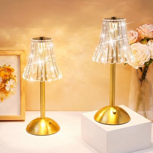 Liliful 2 Pcs Cordless Table Lamp LED Touch, Gold, Rose Style by Liliful