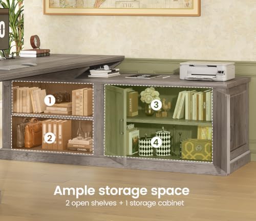 SEDETA Farmhouse L Shaped Desk with Drawers, 70.9" Home Office Desk with Storage Cabinet and Storage Shelves, L Shaped Computer Desk with Power Outlet，Gray - Image 6