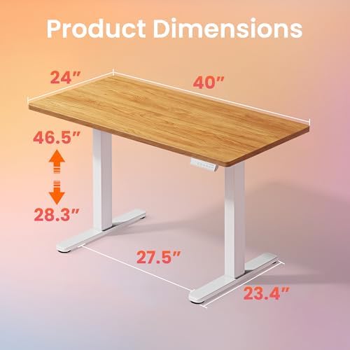 HUANUO 40x24 Inch Electric Standing Desk, Adjustable, Light Vintage Brown - Image 3