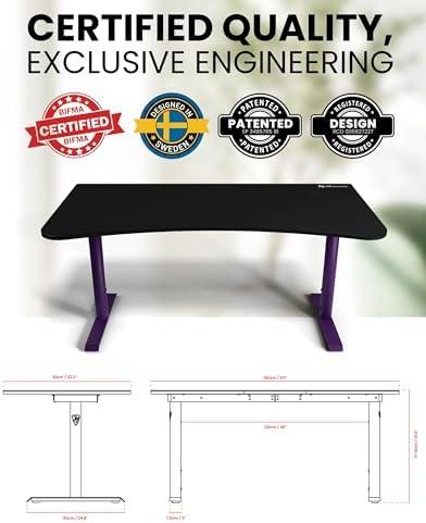 Arozzi Arena Ultrawide Curved Gaming and Office Desk with Full Surface Water Resistant Desk Mat with 3 Custom Monitor Mount Cut Outs and Under The Desk Cable Management Netting - Deep Purple - Image 3