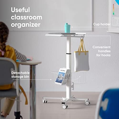 ONKRON Laptop Cart on Wheels, max 17.6 lbs, Portable Workstation, White - Image 7