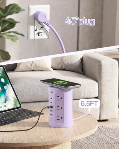 Power Strip with USB Ports,Extension Cord with Multiple Outlets (12AC+3A+2C), 6.5 FT Desk Purple Power Strip Tower Charging Station for Home, Office, College Dorm Essentials - Image 5
