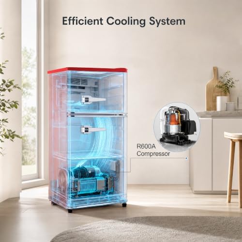 3.5 Cu. Ft. Retro Mini Fridge with Freezer, Compact Dual Door Refrigerator - Image 7