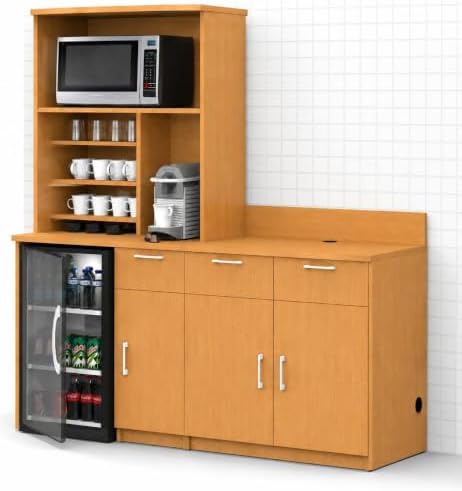 BREAKtime Breakroom Kitchenette Cabinet with 2-Door Storage, Mini Fridge Space & Upper Hutch, Microwave Space, Fully Assembled, 72" W x 24" D x 75" H, Appliances Not Included, Beech - Image 4