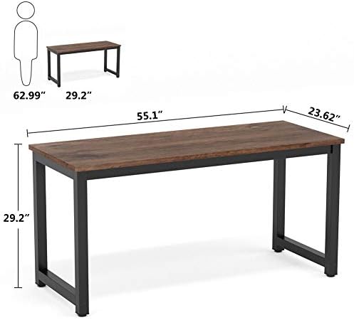 Tribesigns Computer Desk, 55 inch Large Office Desk Computer Table Study Writing Desk Workstation for Home Office, Rustic Brown (Pack of 2) - Image 3