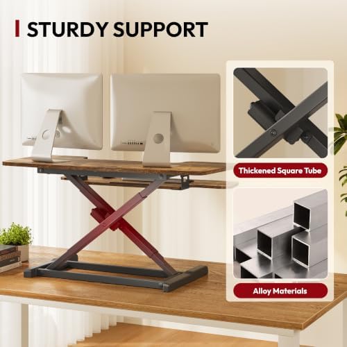 SANODESK Standing Desk Converter with Electric Motor 40" Height Adjustable Riser for Office Home,Dual Monitor and Laptop Workstation with Large Keyboard Tray, Rustic Color - Image 6