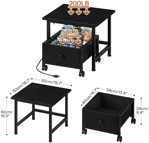 HOOBRO Mini Fridge Stand with Non-Woven Storage Basket and Power Outlet, Mini Fridge Cabinet with Wheels and Adjustable Feet, Mobile Fridge Shelf, for Home, Apartment, Dorm, Black BB355UBX01 - Image 3
