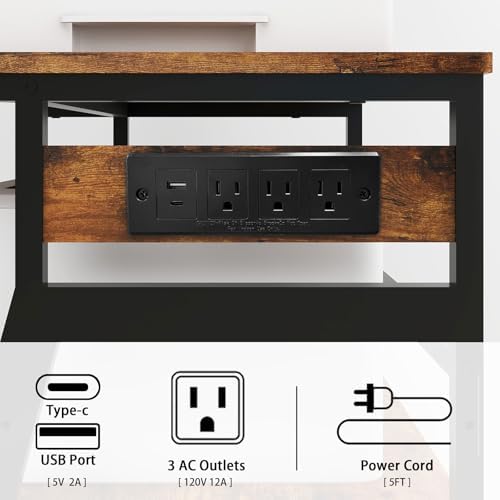 Natwind 3 Tier Large Printer Stand, 24"x20", with Charging Station,Retro - Image 6