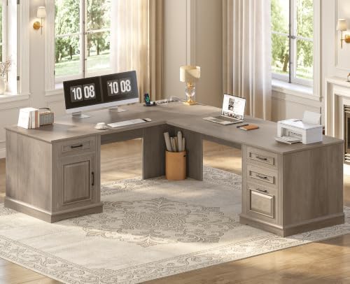 SEDETA 69" Farmhouse L Shaped Corner Desk with Drawers for Home Office by SEDETA