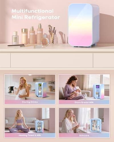 BEICHEN Mini Fridge,6 Liter / 8 Can Makeup Fridge for Skincare, Drink - Image 2