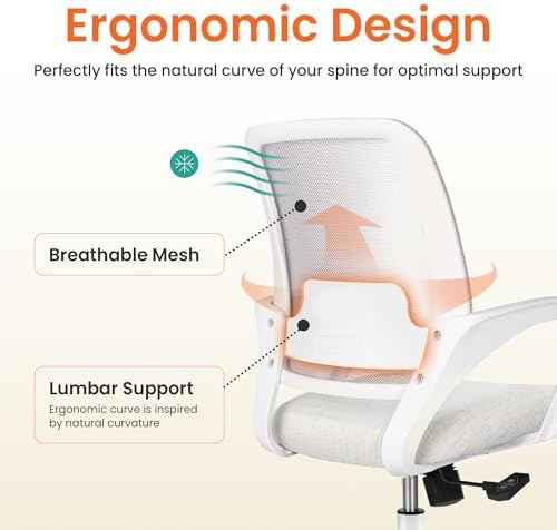 NEO CHAIR Home Office Desk Chair Ergonomic Mesh with Lumbar Support, Ivory - Image 3