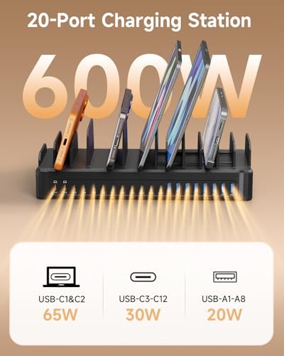 20-Port 600W Moezuti Charging Station for Multiple Devices with 10 Cables - Image 3