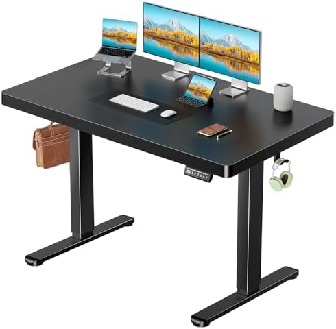 Marsail 48 x 30 Electric Standing Desk with One-Piece Desktop, Sit Stand Desk with Thickened Tabletop, Height Adjustable Stand Up Desk with Cable Management for Home Office(Frame+Desktop, 2 Packages) by Marsail