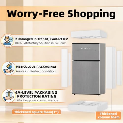 Mini Fridge with Freezer 3.2 Cu.Ft. 2 Door Refrigerator and Freezer Small Fridge for Bedroom Home Office Dorm, Small Drink Chiller, 37 dB Low Noise, Stainless Steel - Image 4