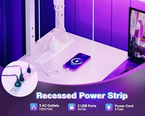 AODK L Shaped Desk Gaming Desk with LED Light & Power Outlet - Image 5