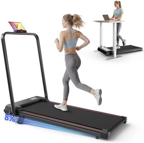 Pink Walking Pad Portable Treadmill with Incline 8% Small Walking Pad Handle Bar Under Desk for Home Office Mini Treadmill with 2.5HP Ultra Quiet <40dB 0.62~5 MPH Compact Foldable 320 lb Capacity by HomeFitnessCodeTreadmill