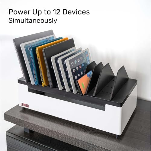 Line Leader 12-Device Open Charging Station | Compact Desktop Charger for Laptops, Tablets, & Chromebooks | Space-Saving Design with Adjustable Dividers & UL Safety-Certified Power Strip - Image 2