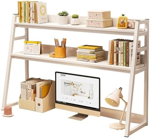Trapezoid Desk Hutch Dorm, Multipurpose Desktop Bookshelf, 3-Tier Desktop Storage Shelves Display Rack for Office Home(White,115cm/45in) by Unknown