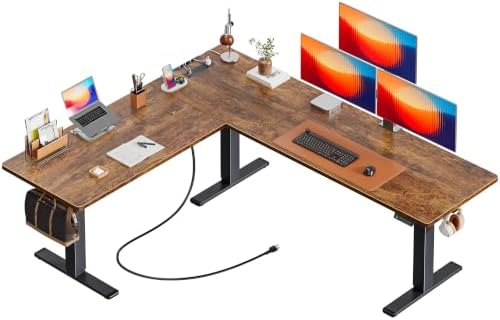 Huuger 75 x 63 Inch L Shaped Standing Desk with Power Outlets by Huuger