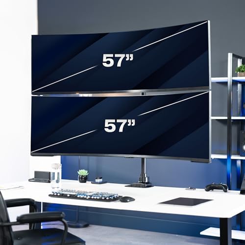 VIVO Dual Vertically Stacked Ultra-Wide Monitor Desk Mount for up to 57 inch Screens, Heavy Duty Adjustable Stand for 2 Ultrawides, 59.4 lbs Capacity, Black, STAND-V257R - Image 2