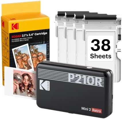 KODAK Mini 2 Retro 2x3 Portable Photo Printer, 4PASS, 38 Sheets, Black by Unknown