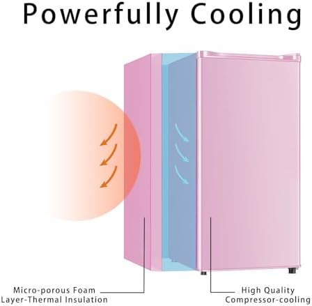 Seaoola Mini Fridge with Freezer, Single Door 3.1 Cu.Ft, Compact Mini Refrigerator, LED Light, Adjustable Thermostat, Removable Glass Shelves, Small Refrigerator for Dorm/Office/Bedroom(Pink) - Image 5