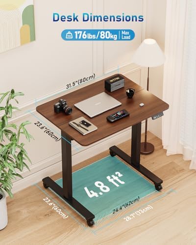 32" Small Rolling Electric Standing Desk Adjustable Height for Home Office - Image 2